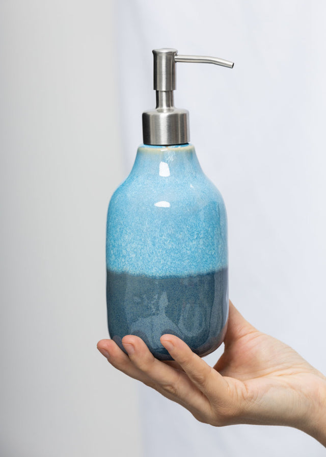 Industrial blue ceramic liquid soap dispenser