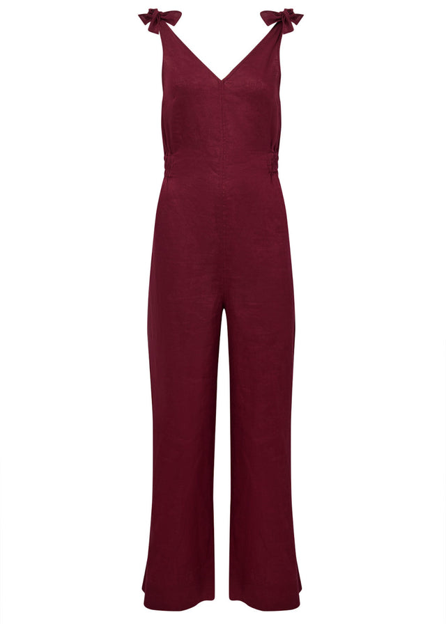 Floss jumpsuit in pure organic linen - Berry