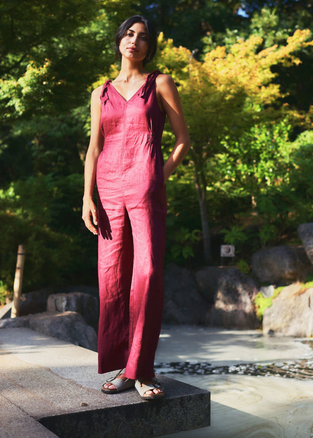 Floss jumpsuit in pure organic linen - Berry