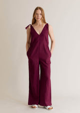 Floss jumpsuit in pure organic linen - Berry