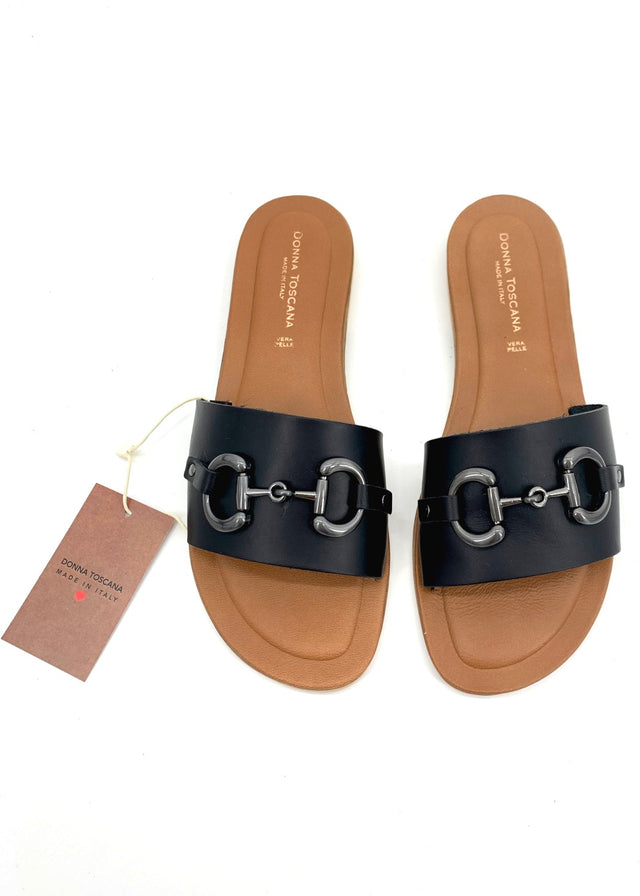 Black Lido slipper for women in natural leather