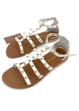 White women's sandals with natural leather studs