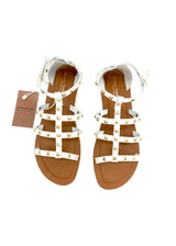 White women's sandals with natural leather studs