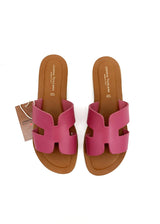 Elegant fuchsia H slippers for women in natural leather