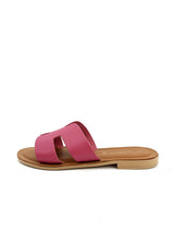 Elegant fuchsia H slippers for women in natural leather