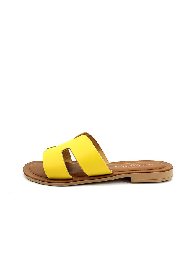 Elegant yellow H slippers for women in natural leather