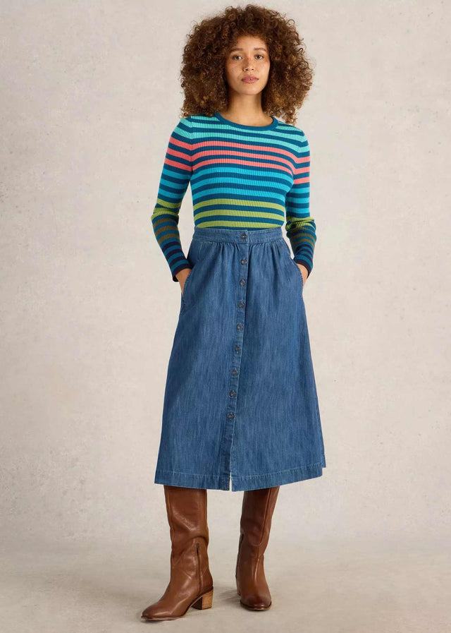 Organic Cotton Denim Midi Skirt