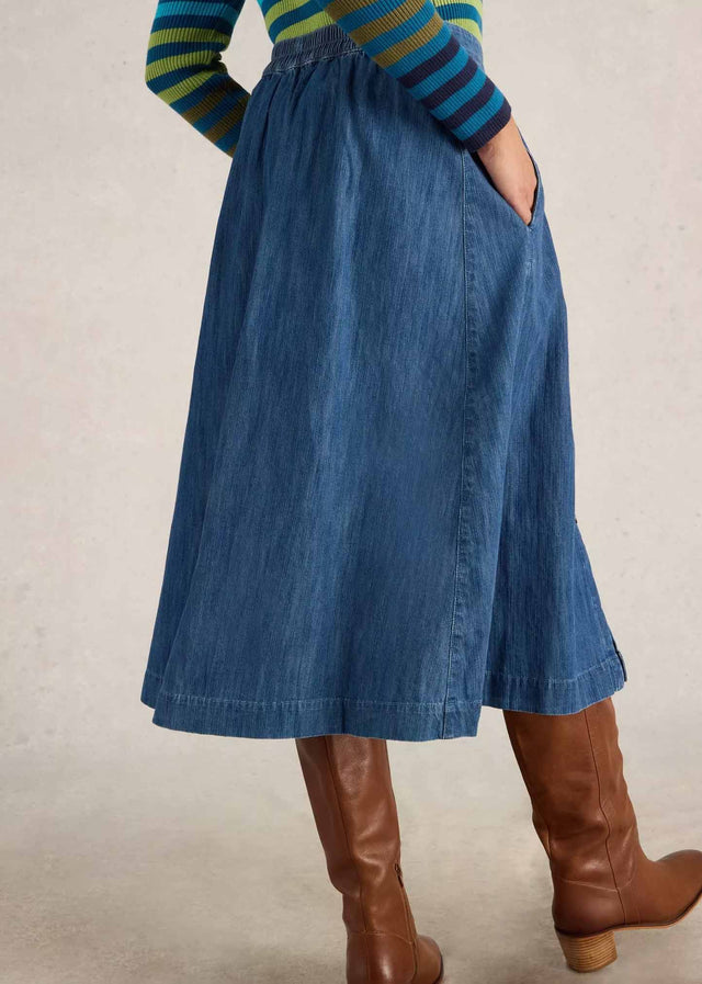 Organic Cotton Denim Midi Skirt