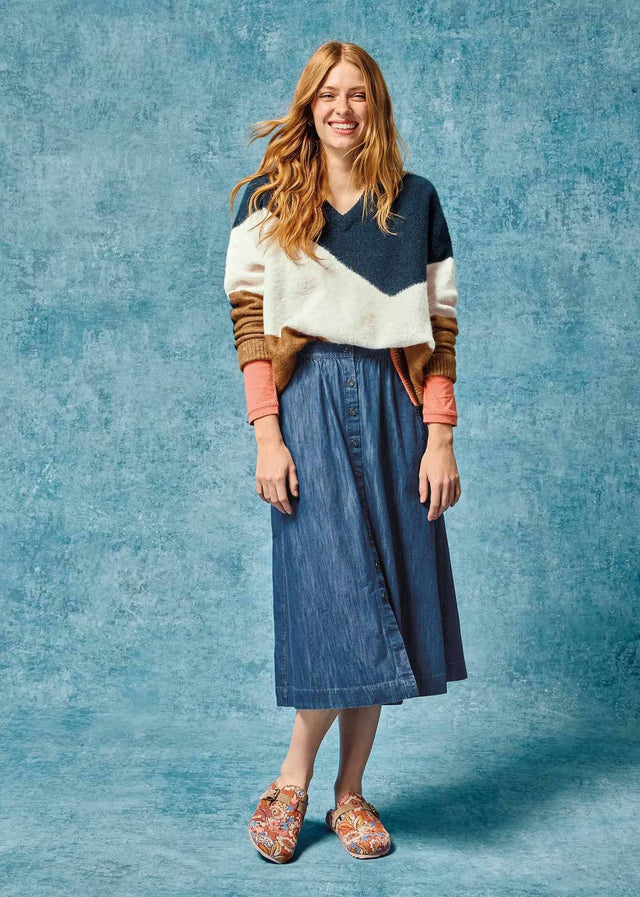 Organic Cotton Denim Midi Skirt