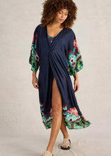 Cleo navy blue kimono dress in Livaeco cellulose