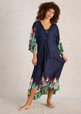 Cleo navy blue kimono dress in Livaeco cellulose