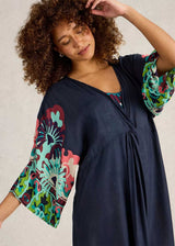 Cleo navy blue kimono dress in Livaeco cellulose