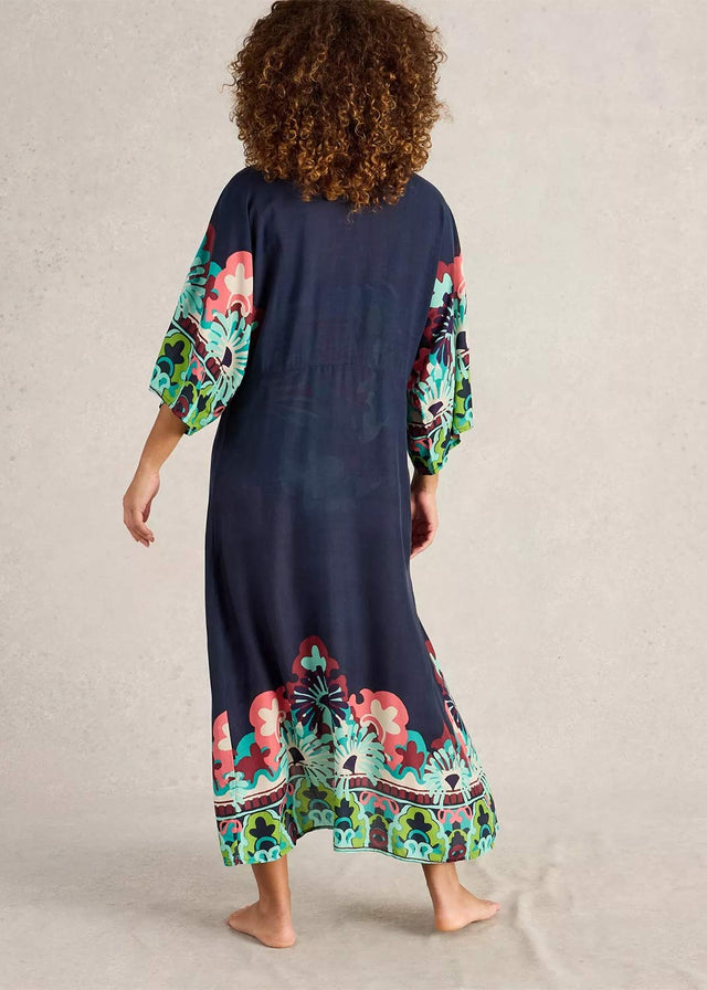 Cleo navy blue kimono dress in Livaeco cellulose