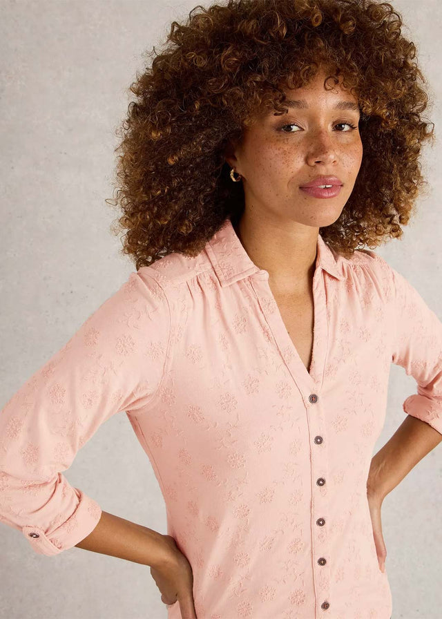 Annie pink shirt with fairtrade cotton embroidery