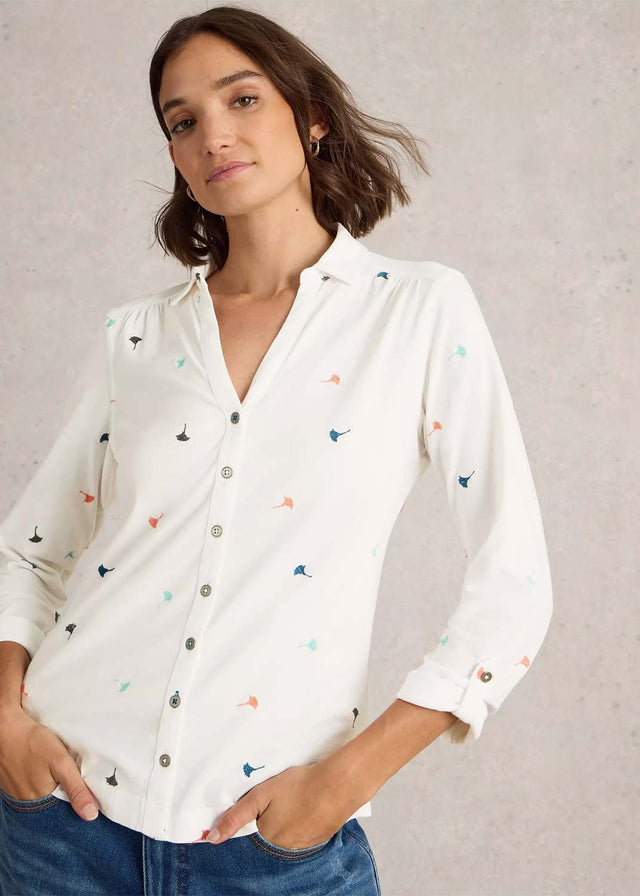 Camicia Annie avorio ricamata in cotone fairtrade