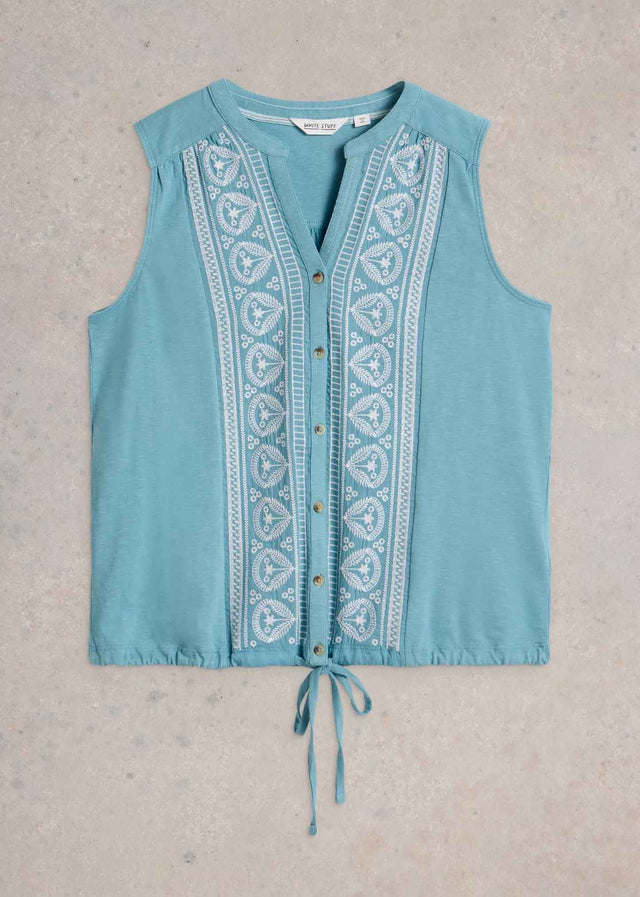 Organic Cotton Tulip Embroidery Sleeveless Shirt