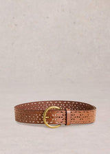 Genuine leather floral belt