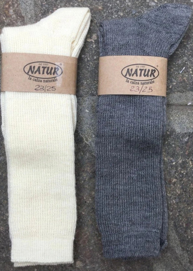 Long socks for children in natural wool and organic cotton