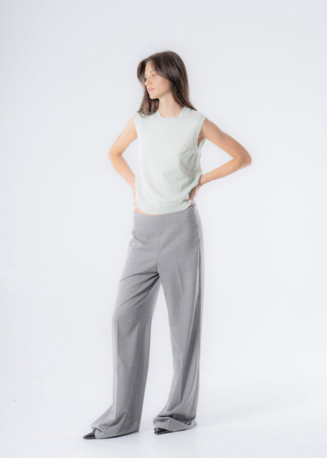 Pantaloni gamba larga basic grigio da donna in lana responsabile