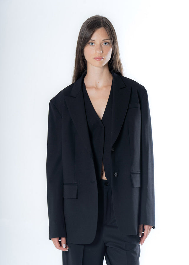 Blazer Over Nero da donna in lana responsabile