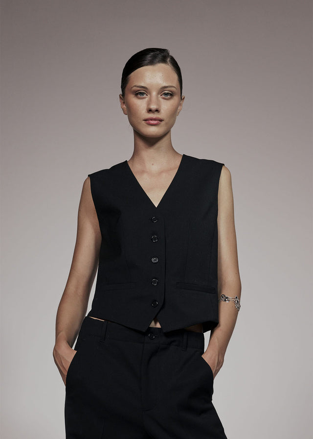 Women's Black Vest in Responsible Wool