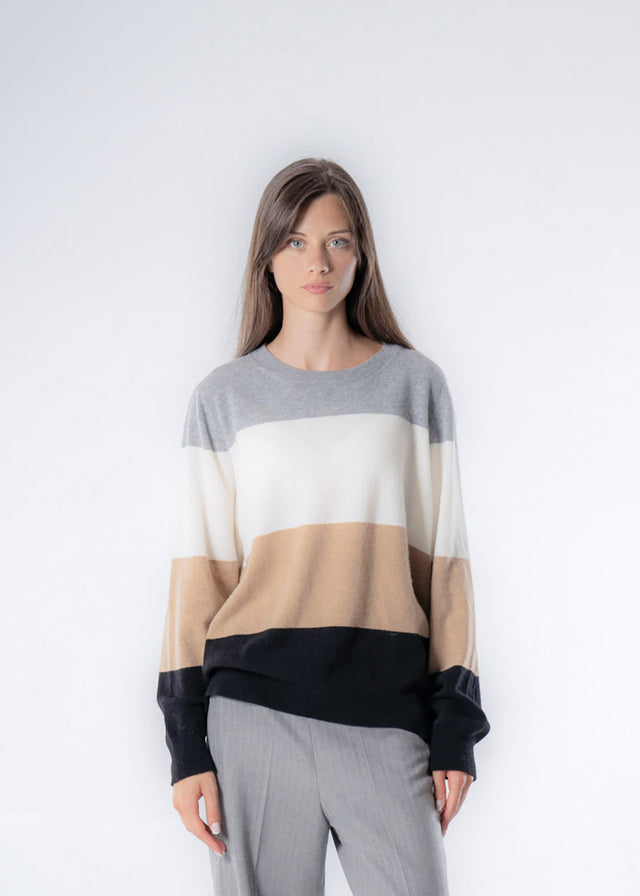 Maglione over righe basic in lana responsabile e cashmere