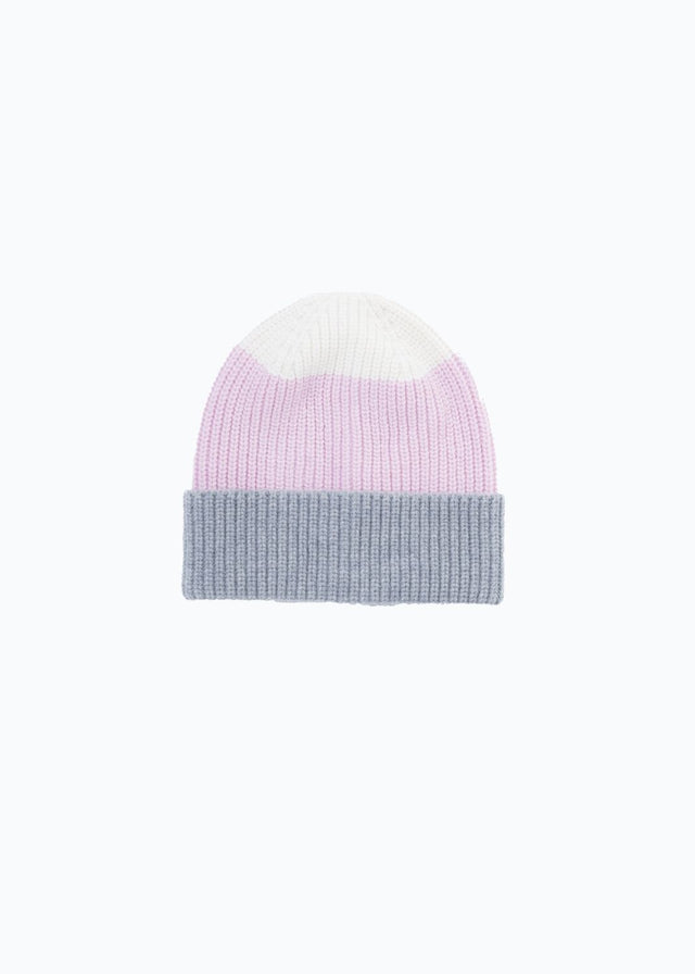 Responsible wool and cashmere multi-coloured striped cuff hat