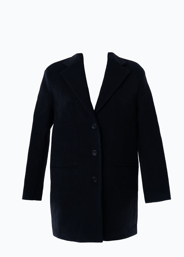 Cappotto nero da donna in pura lana riciclata