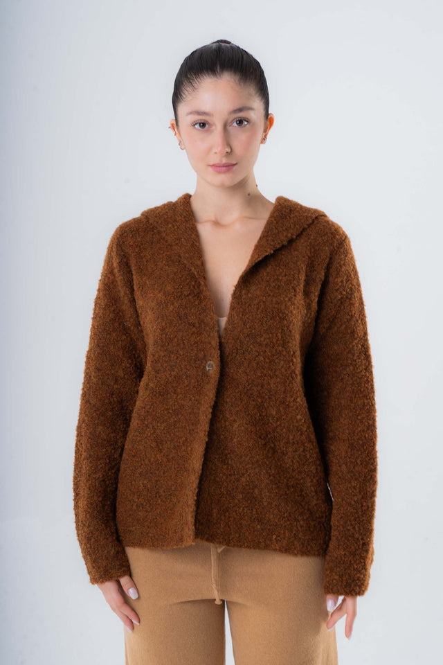 Giorgia Women's Hooded Jacket in Bouclè Wool and Silk