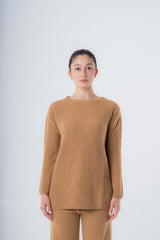 Maglione a coste da donna in Cashmere riciclato