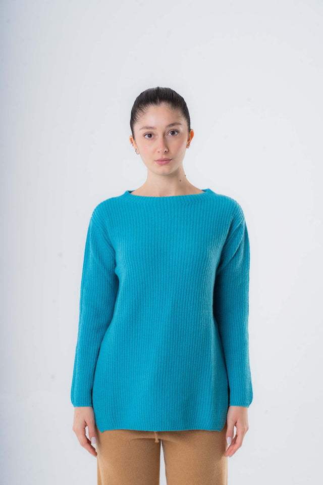 Maglione a coste da donna in Cashmere riciclato