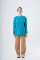 Maglione a coste da donna in Cashmere riciclato