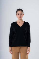 Maglione Scollo a V midi da donna in Cashmere riciclato