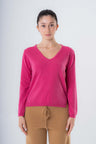 Maglione Scollo a V midi da donna in Cashmere riciclato