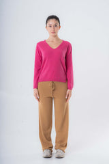 Maglione Scollo a V midi da donna in Cashmere riciclato