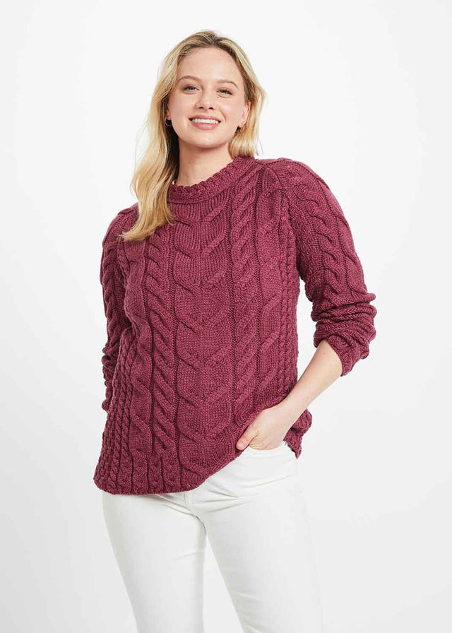 Maglione raglan a coste da donna in lana merinos supersoft