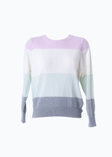 Maglione over righe pastello in lana responsabile e cashmere