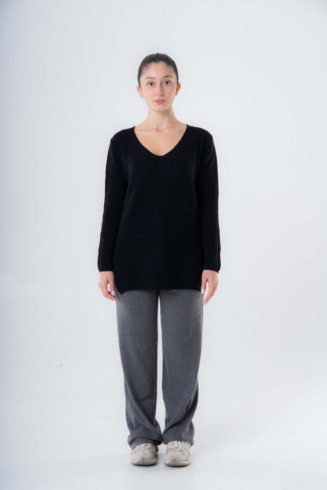 Women's Recycled Cashmere Ribbed V-Neck Sweater