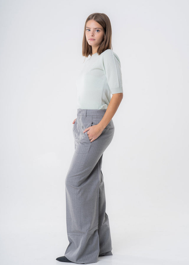 Women's Grey Wide Leg Pants in Responsible Wool