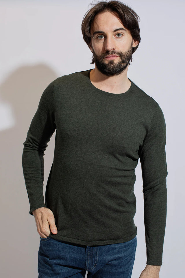 Pullover girocollo Khaki da uomo in Lyocell TENCEL e cotone bio