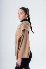 Responsible wool and cashmere sleeve shrug scarf