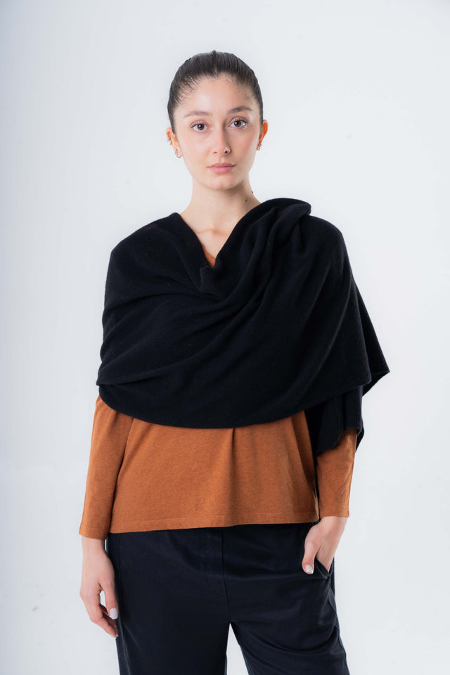 Responsible wool and cashmere sleeve shrug scarf