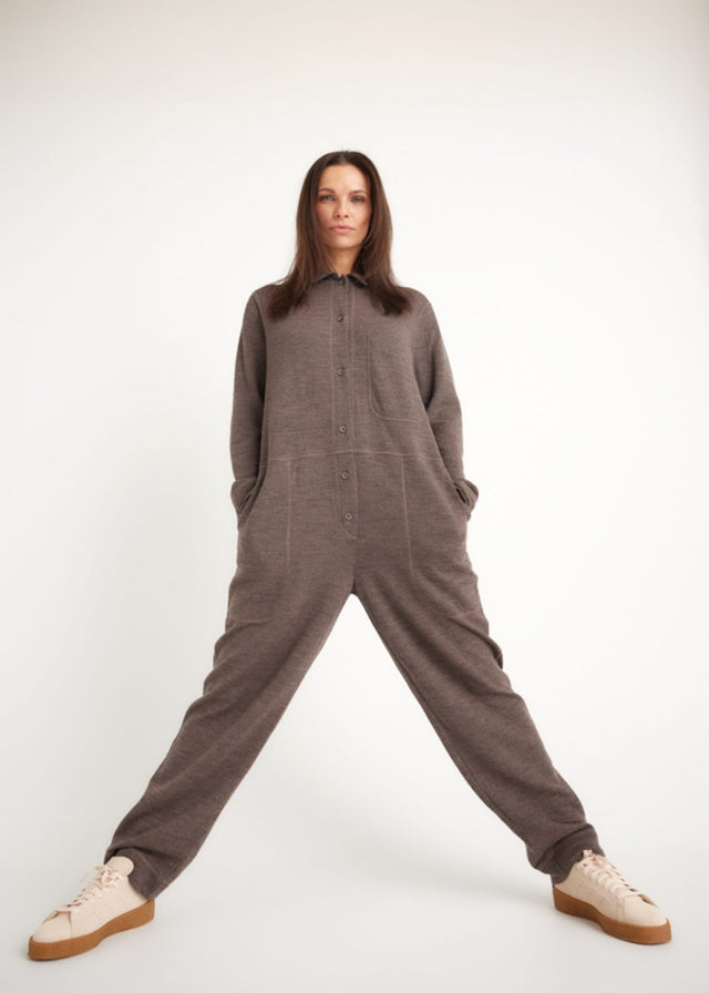 Jumpsuit in pure wool on the outside and cotton on the skin