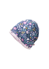 Reversible baby hat blue flowers in organic cotton