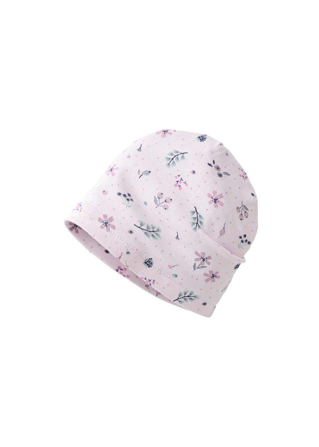 Reversible baby hat blue flowers in organic cotton