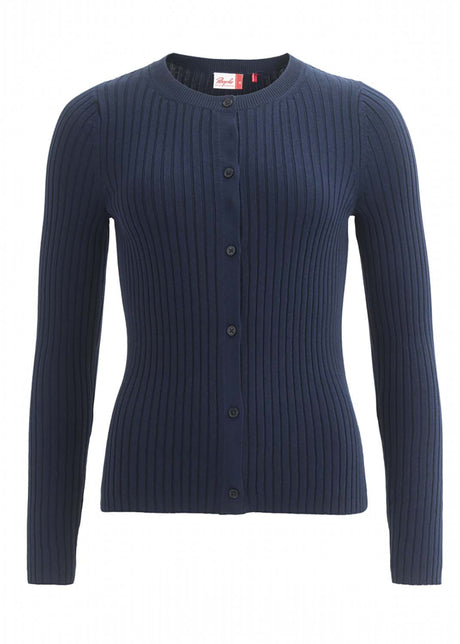 Cardigan slim a costina da donna blu in cotone organico