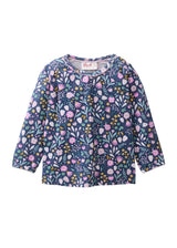 Maglia baby a maniche lunghe blu con fiori in cotone organico