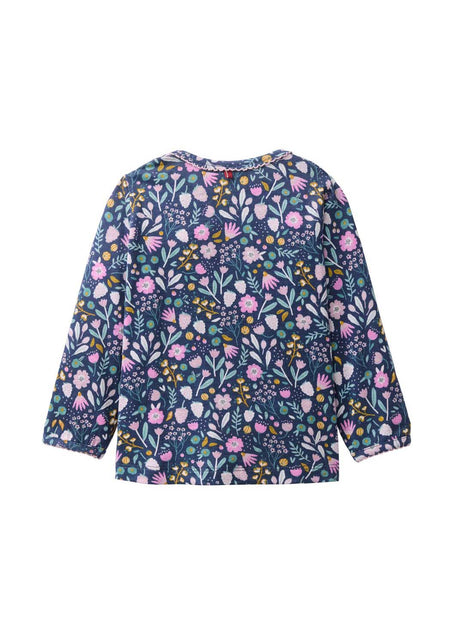 Maglia baby a maniche lunghe blu con fiori in cotone organico