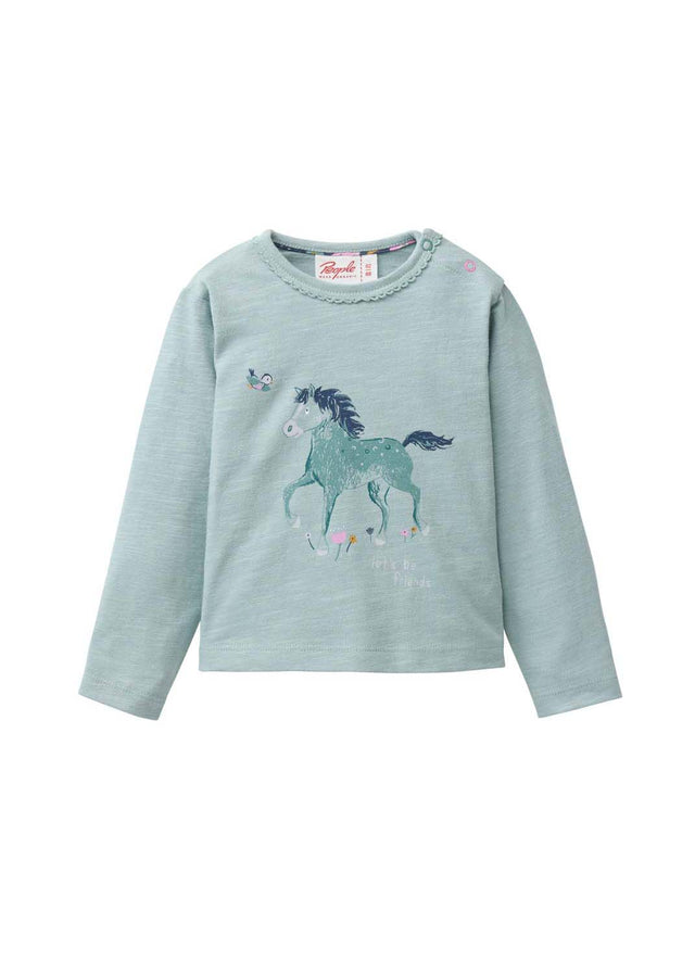 Maglia baby a maniche lunghe salvia con unicorno in cotone organico