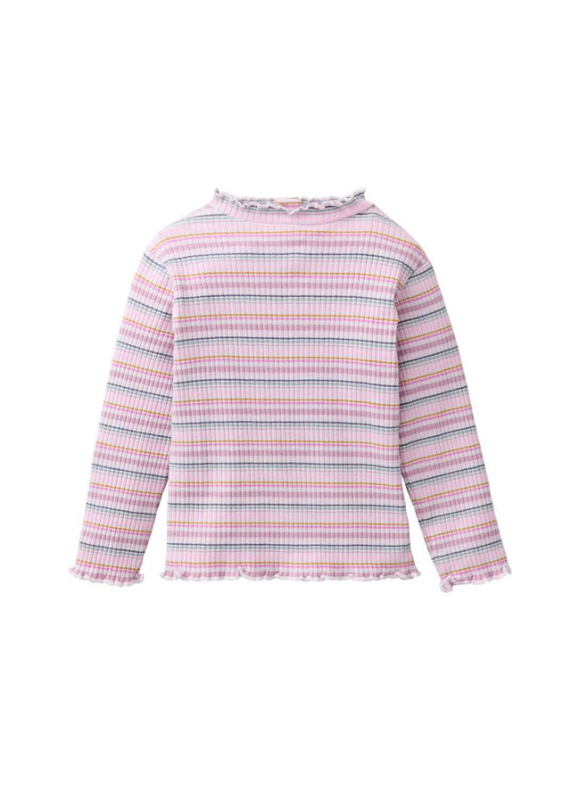 Maglia baby a maniche lunghe con righe rosa in cotone organico